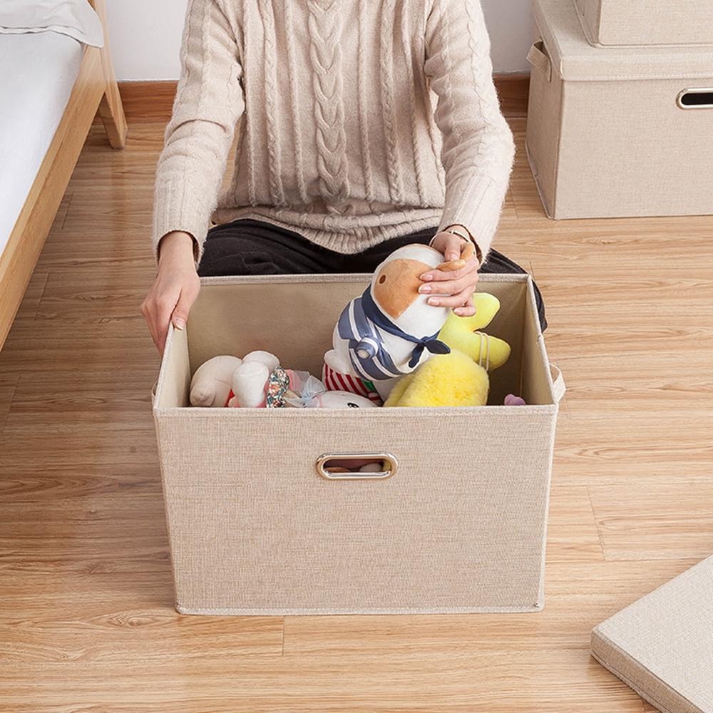 50×35×31cm Extra Large Cotton Linen Clothes Storage Box Foldable Organizer with Handles Dust-Proof Storage Bin for Home Wardrobe