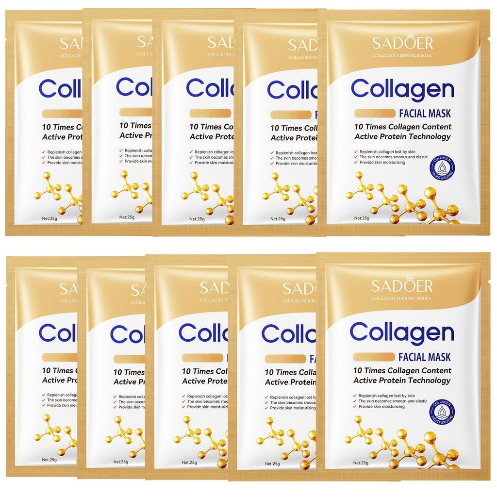 10PCS Collagen Face Mask Set -Deep Moisturizing & Firming Facial Masks, Hydrating, Anti-Aging, Brightening - Moisturize & Tighten Skin