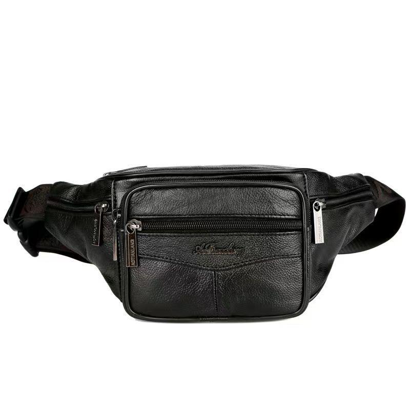 

Унісекс поясна сумка через плече зі справжньої шкіри: Багатофункціональна сумка-гаманець великої місткості для телефону для активного відпочинку на природі. чорний