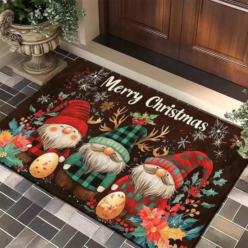 2pcs Merry Christmas Door Mat Printed Decoration Flannel Carpet Mat Door Mat Absorbent Foot Mat Small Foot Mat Machine Washable Decor