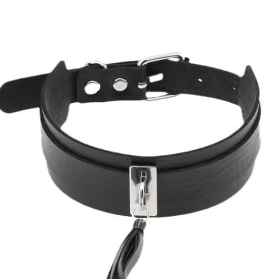 Faux Leather Choker with Tassel Leash Adjustable Handcrafted Gothic Punk Black Bondage Neck Collar Women Couple Adults Sex Toy