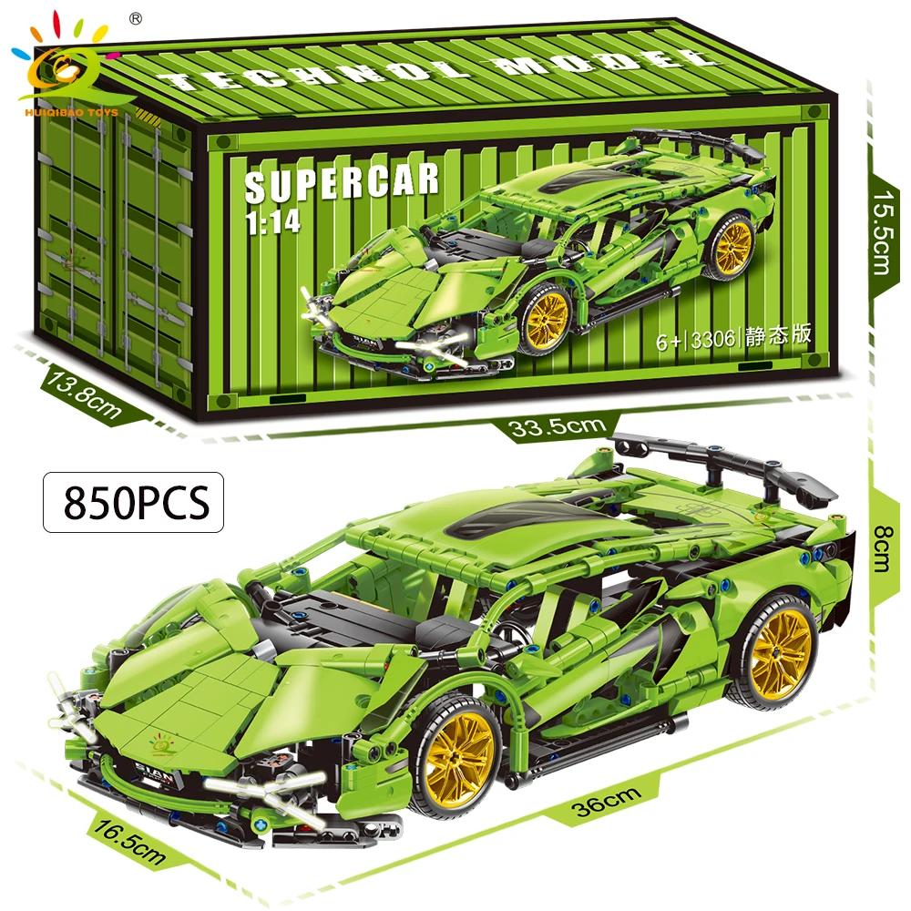 HUIQIBAO 1:14 Racerbiler Teknisk Modell Byggeklosser MOC LED-linje Klosser Utstillingsboks Barn Bykonstruksjonsleke Gutt Spill