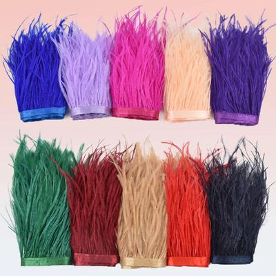 1Meter White Ostrich Feathers On Ribbon Tape 10-15CM Feather Tassel Fringe Trim Boa Sewing Flecos Needlework Clothes Decoration