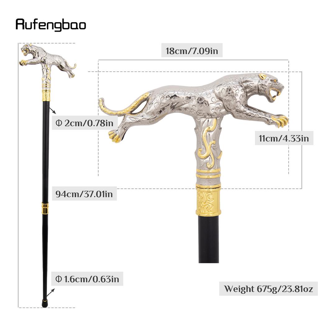 Zlatobílý běžící levhart s ocasem Hůlka Dekorativní Cosplay Párty Módní hůlka Halloween Berla Hůlka 94cm