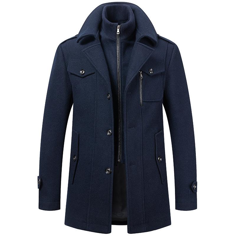 Autumn and Winter Men's Business Woolen Coat Fashion Double Collar Standard Woolen Coat Men's Coat