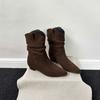 Height increase cm V-mouth large tube circumference pointed short boots women's year new Korean version suede pleated thick heel stacking boots