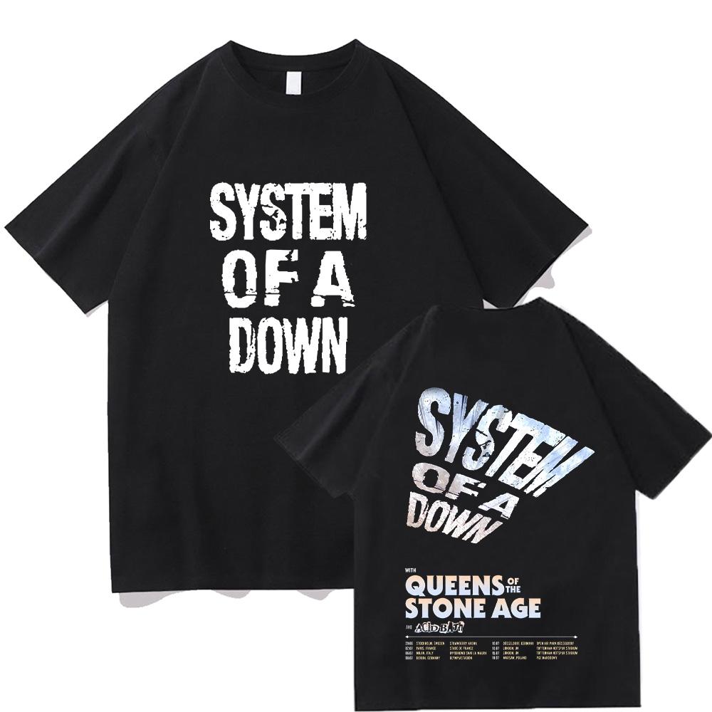 

System of A Down Tour 2026 T-shirts Vintage Men Women Cotton Quality Short Sleeve Tees Rock Music Band Clothes High Street XS чёрный