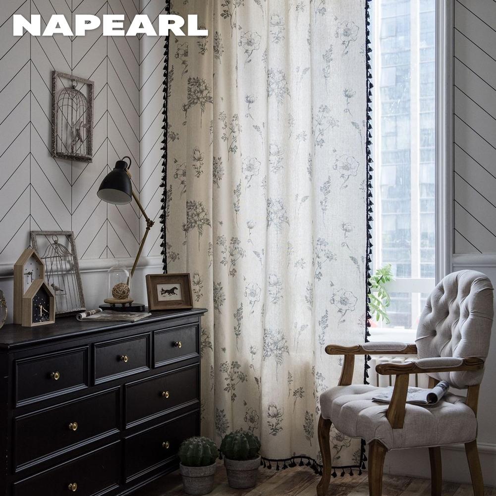 1 szt. NAPEARL Vintage w stylu wiejskim, kwiatowy nadruk, frędzle, półzaciemniająca zasłona na małe okno, do kuchni, sypialni, salonu, na balkon, dekoracja domu
