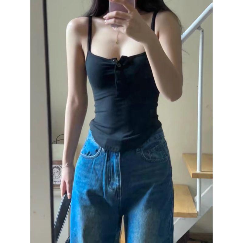 

Gray Summer Silm Sleeveless T-shirt Top Small Sling Black M