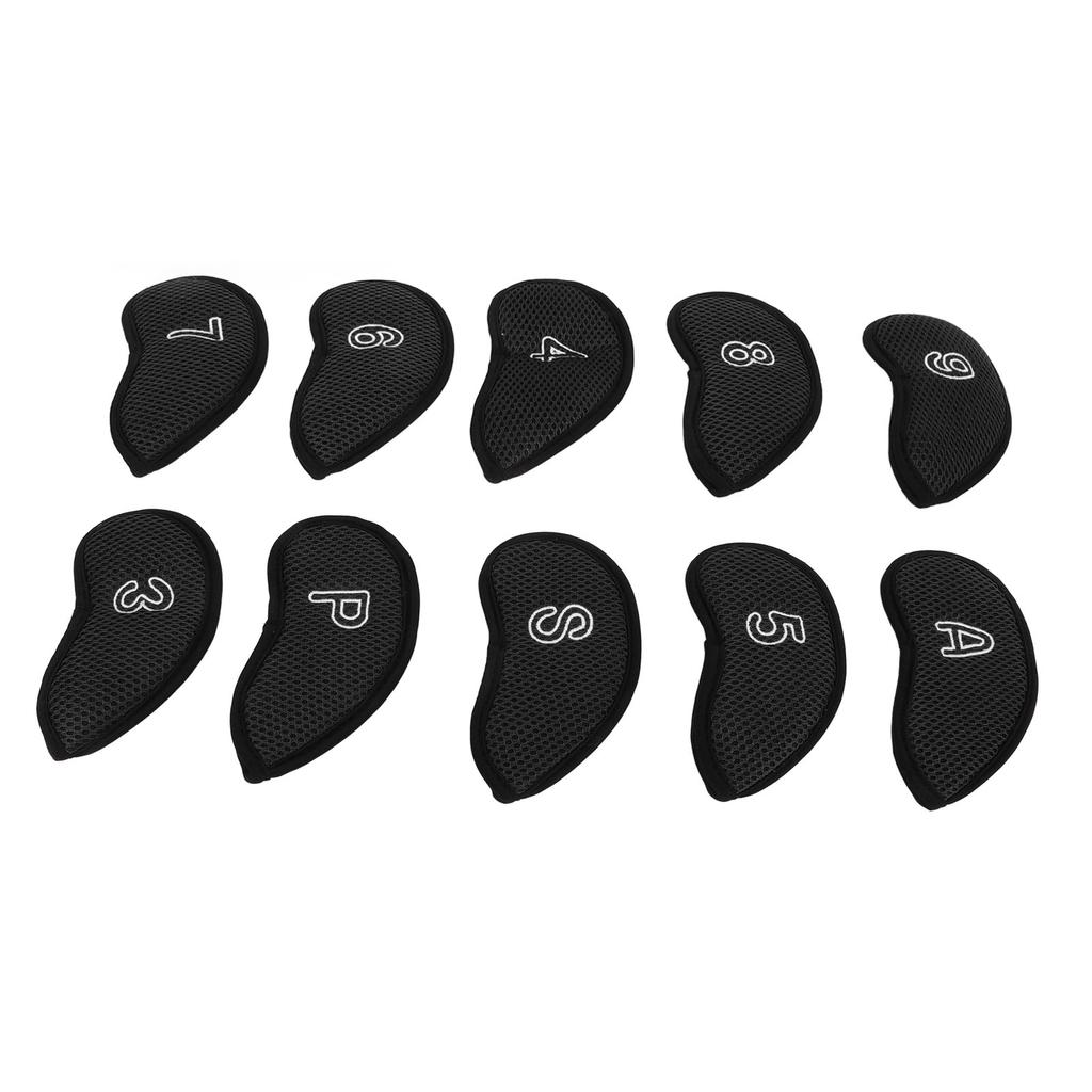 10 PCS Golf Club Head Covers Golf Iron Pole Net Cover Club Protective Head Covers with Numbers Black