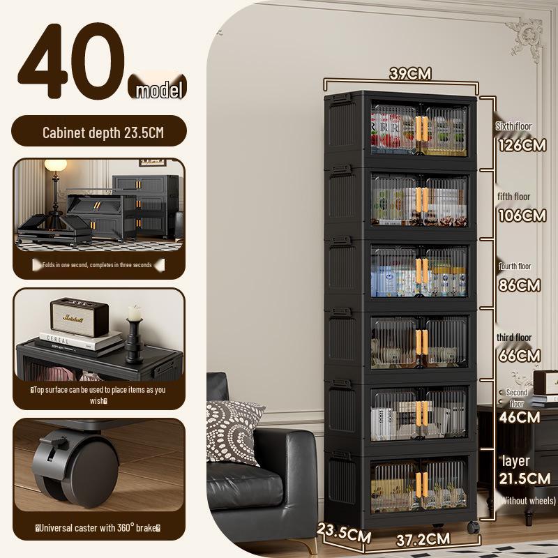 Foldable Plastic Storage Box with Wheels - Multi-layer Organizer Cabinet for Bedroom and Bedside