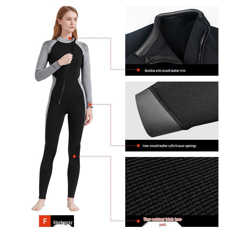 Women's Full 3MM Wetsuit: Long Sleeve, Thick, Warm, Ideal for Snorkeling, Swimming, Surfing, Cold Protection, Jellyfish Guard