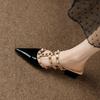 Baotou heel summer half drag hollow  middle and outer wear lazy cool slippers women's thick heel rivets pointed women's shoes