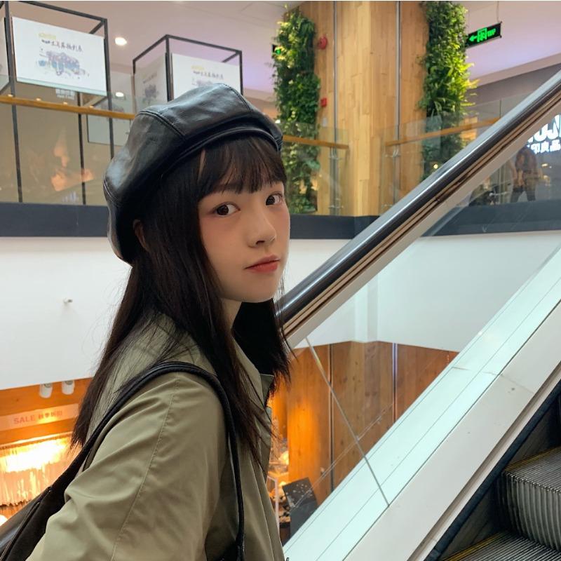 Autumn and Winter Color Painter Hat British Retro Pu Beret Korean Octagonal Hat Trend