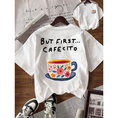 T-shirt da donna a maniche corte per amanti del caffè, realizzata in cotone puro, con vestibilità ampia . Questo top traspirante e rilassato è perfetto per i tragitti quotidiani estivi.