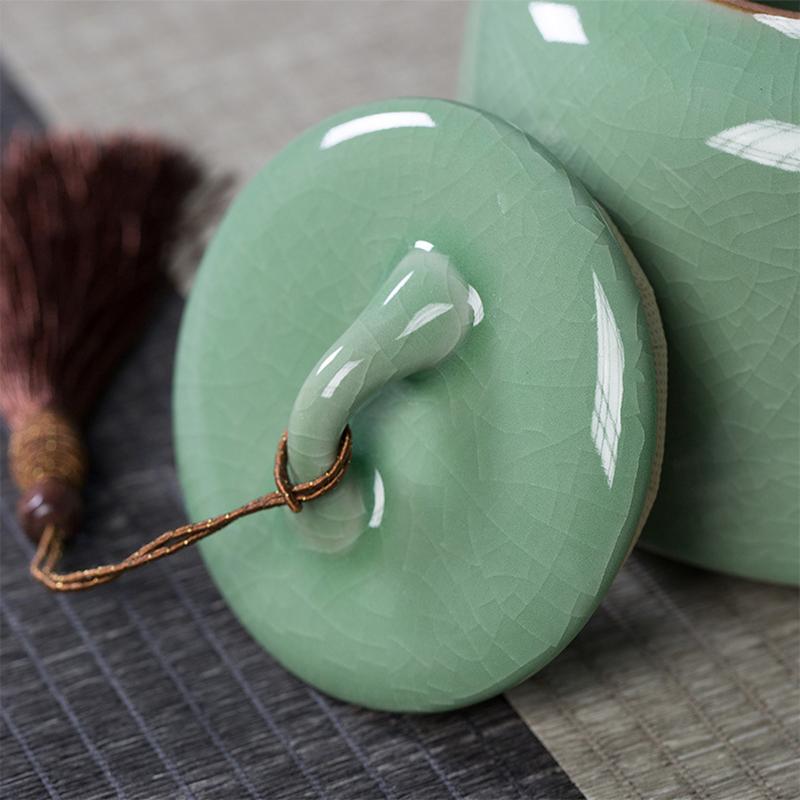 Longquan Celadon, Ice Cracked Glaze Pattern Storage Jar, Tea Jar, Ceramic Sealed Jar, Food Storage Container, Kitchen Supplies