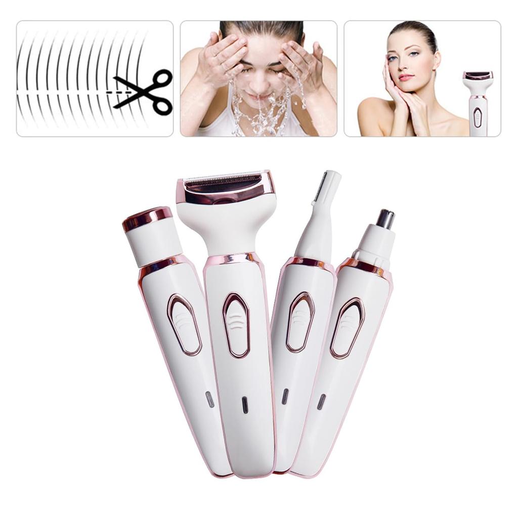 4 in 1 Painless Bikini Shaver for Women Pubic Hair, Leg, Underarm, Arm, USB Rechargeable Electric Razor & Shaver Waterproof Facial Hair Remover with