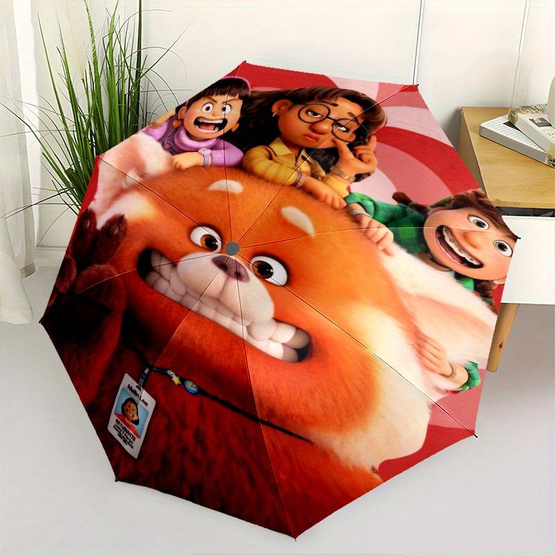 Red Panda  Friends Automatic Folding Cartoon Umbrella - 3 Folding Design, Vivid Cartoon Pattern, Suitable for Outdoor Activities, A Gift fo