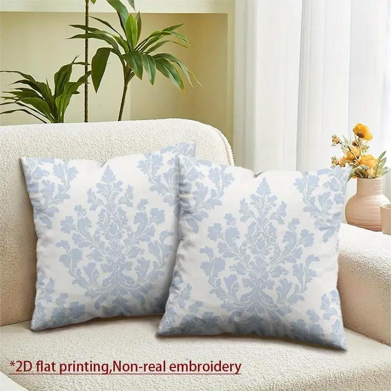 

2PCS 2D Flat Elegant & White Damask Throw Pillow Covers Luxury Soft Covers with Zip Closure Double-sided Printed Cushion Cover 60x60cm небесно-голубой