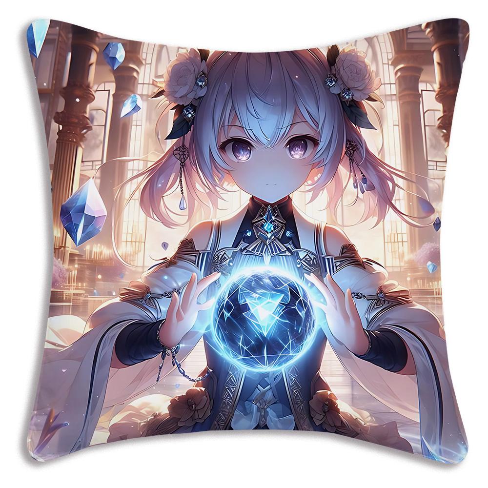 Cartoon Genshin Impact Pillow Covers Sofa Decorative Home Double-Sided Printing Short Plush Cute Cushion Cover