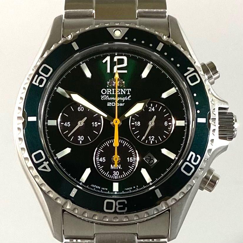 [Good Condition] Watch Men s Orient ORIENT Orient Mako RN-TX0204E VS75-UAB0 Solar Green Date Display Chronograph