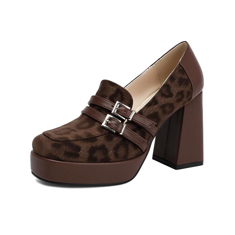 FOREADA Damen Loafer Pumps Quadratische Zehenpartie Klobige Hohe Absätze Schnalle Plateau Sexy Damen Mode Schuhe Frühling Herbst 43