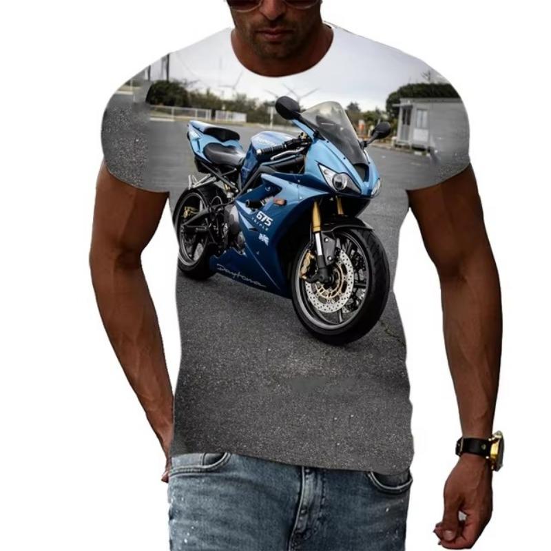 Letní móda Nová pánská grafická trička s motocyklem Trend Osobnost Cool styl Lokomotivní vzor 3D potisk Tričko s krátkým rukávem Top