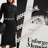Pearl Waist Chain - Women's Double Butterfly Buckle Elastic Slim Belt