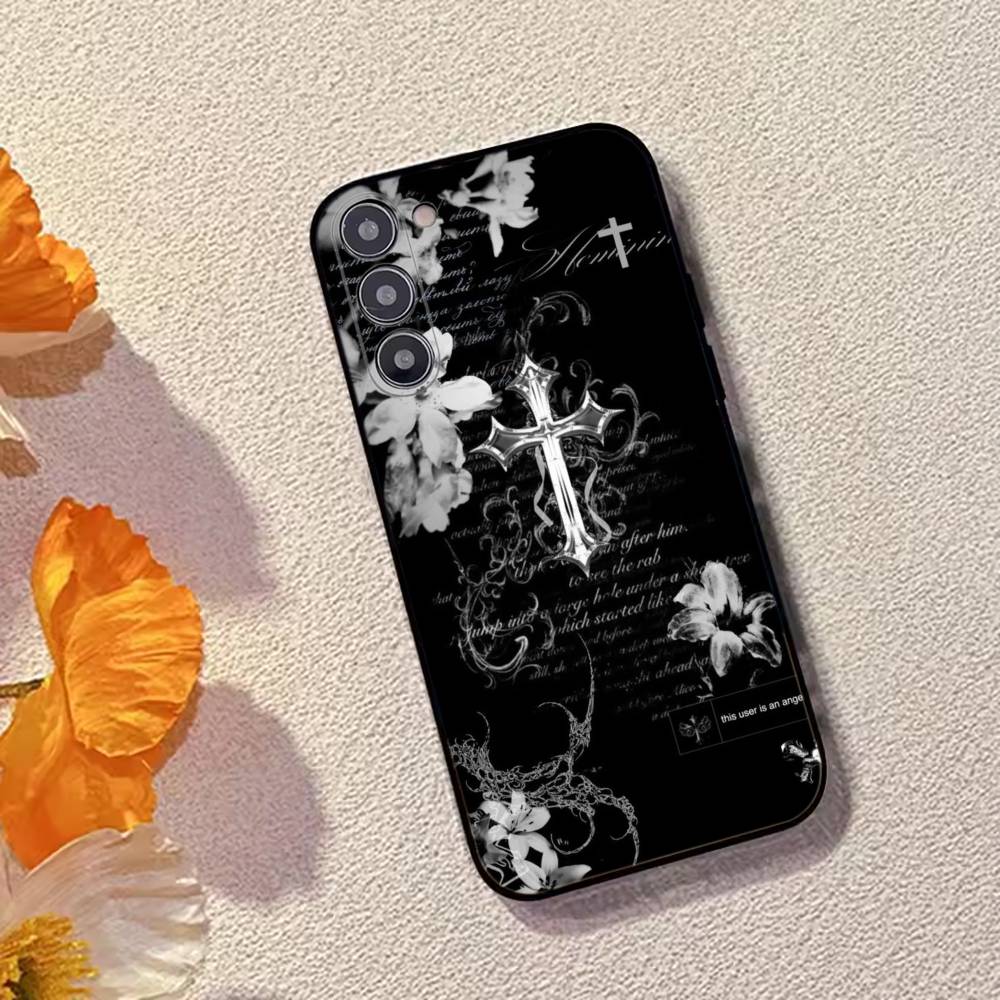 C-Cool Dark Catgothic C-Cross Phone Case Black Silicone Soft For Samsung Galaxy A73,A72,A71,A70,A53,A52,A51