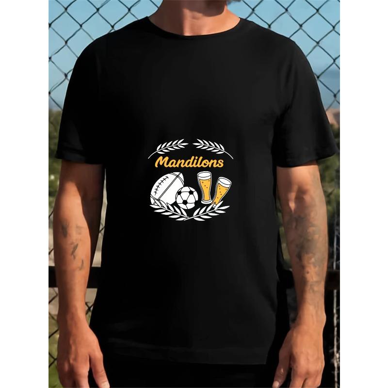 

Men s Soccer T-Shirt - Black with Yellow Mandelons Print & Soccer Design, Regular Fit Sportswear for Everyday Comfort, Breathable All-Season Wear S чёрный
