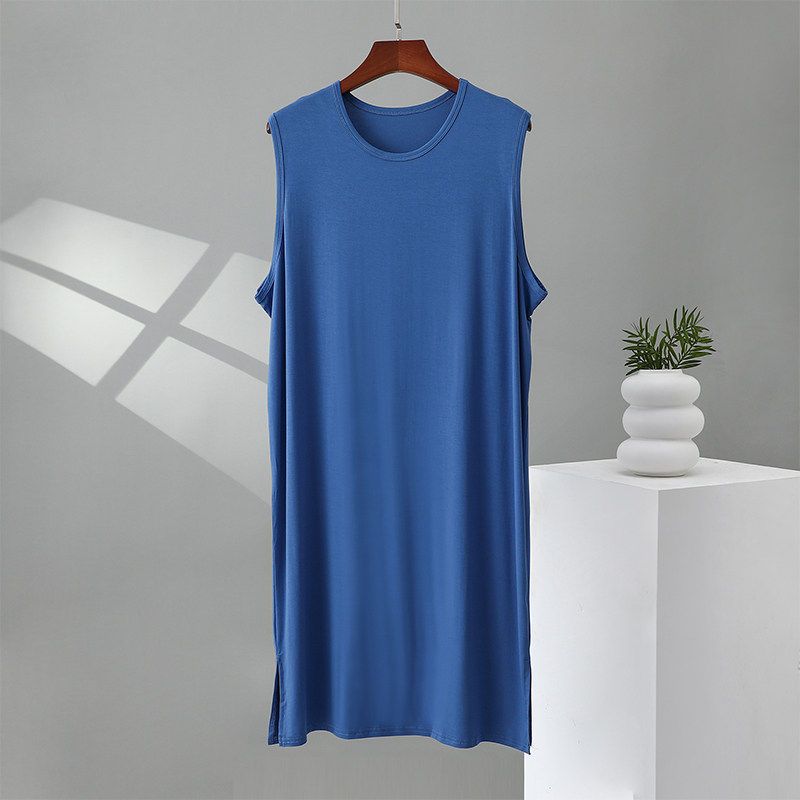 Herren Plus Size Modal Nachthemd Robe - Lockerer Schnitt Sommer Ärmellose Lange Robe, Leichte Bademantel für Übergewichtige Männer
