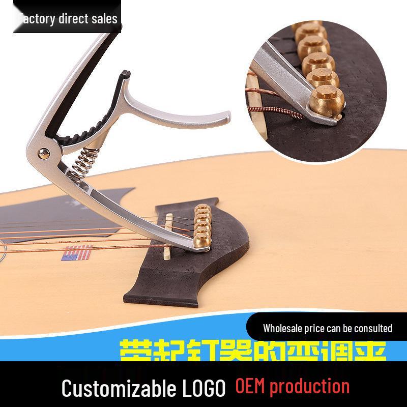Bakelite Guitar/Uke Capo: Metal Folk Transposer & String Pressing Clip Standard Silver