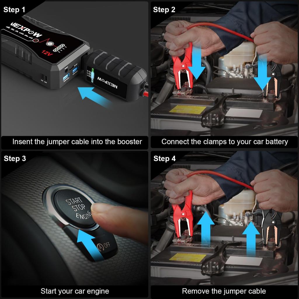 1500A Car Jump Starter 12V Portable Lithium Boost Box with LED Light & USB QC3.0