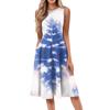 Women's Casual Fashion Tie- Printed Round Neck Sleeveless Color Midi Dress