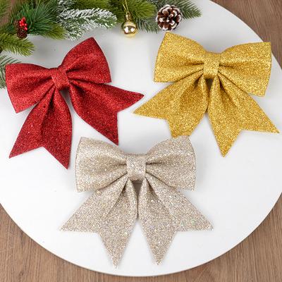 Large Red Gold Sparkling Bow Glitter Christmas Ribbon Bowknot Xmas Tree Hanging Ornaments New Year Home Decoration Navidad 2024
