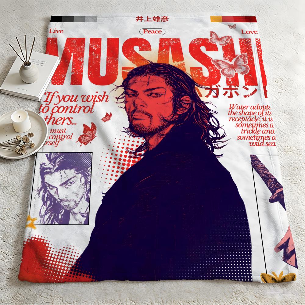 Character MMusashii Throw Warm Soft Flannel Blanket Multiuse for Sofa Bed Camping Travel Nap