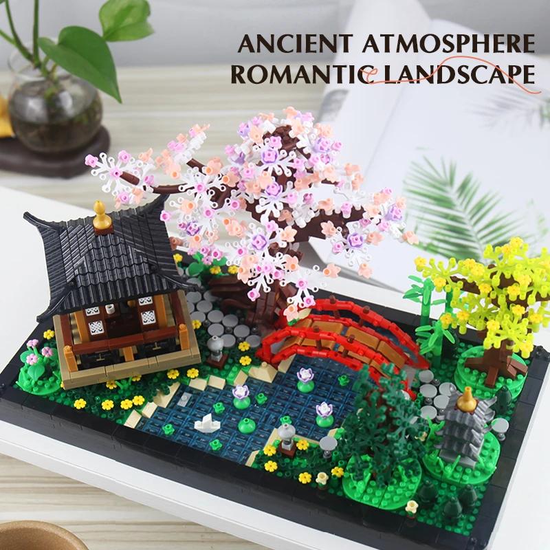 Hof Bausteine Garten Zen Garten Architektur 2280PCS DIY Zusammenbau Steine Spielzeug für Kinder Erwachsene Geschenke für Sammlung