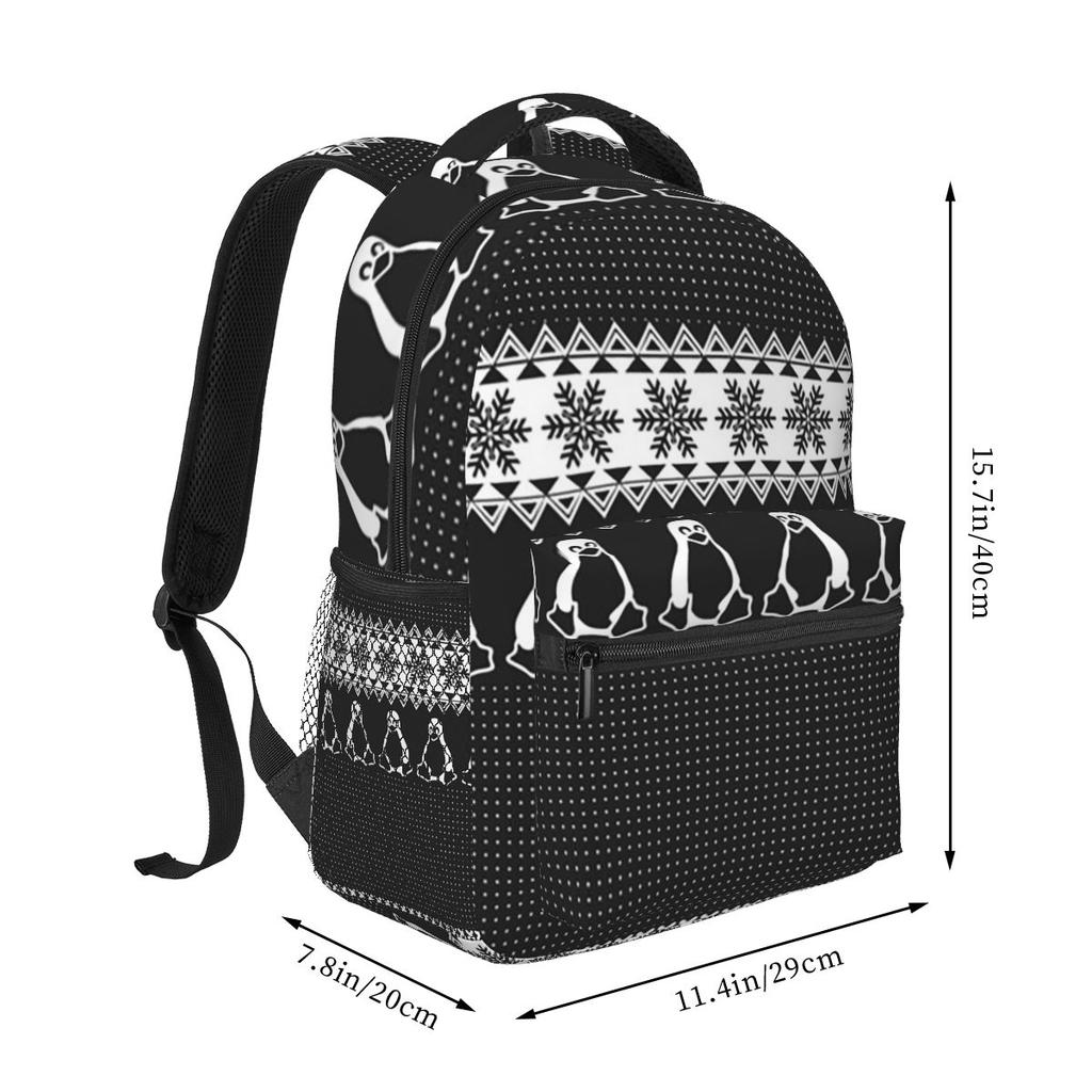 Linux Tux Penguin Christmas Pattern Student Backpack School Bag Hiking Travel Daypack for Boys Girls Bookbag Shoulder Bags