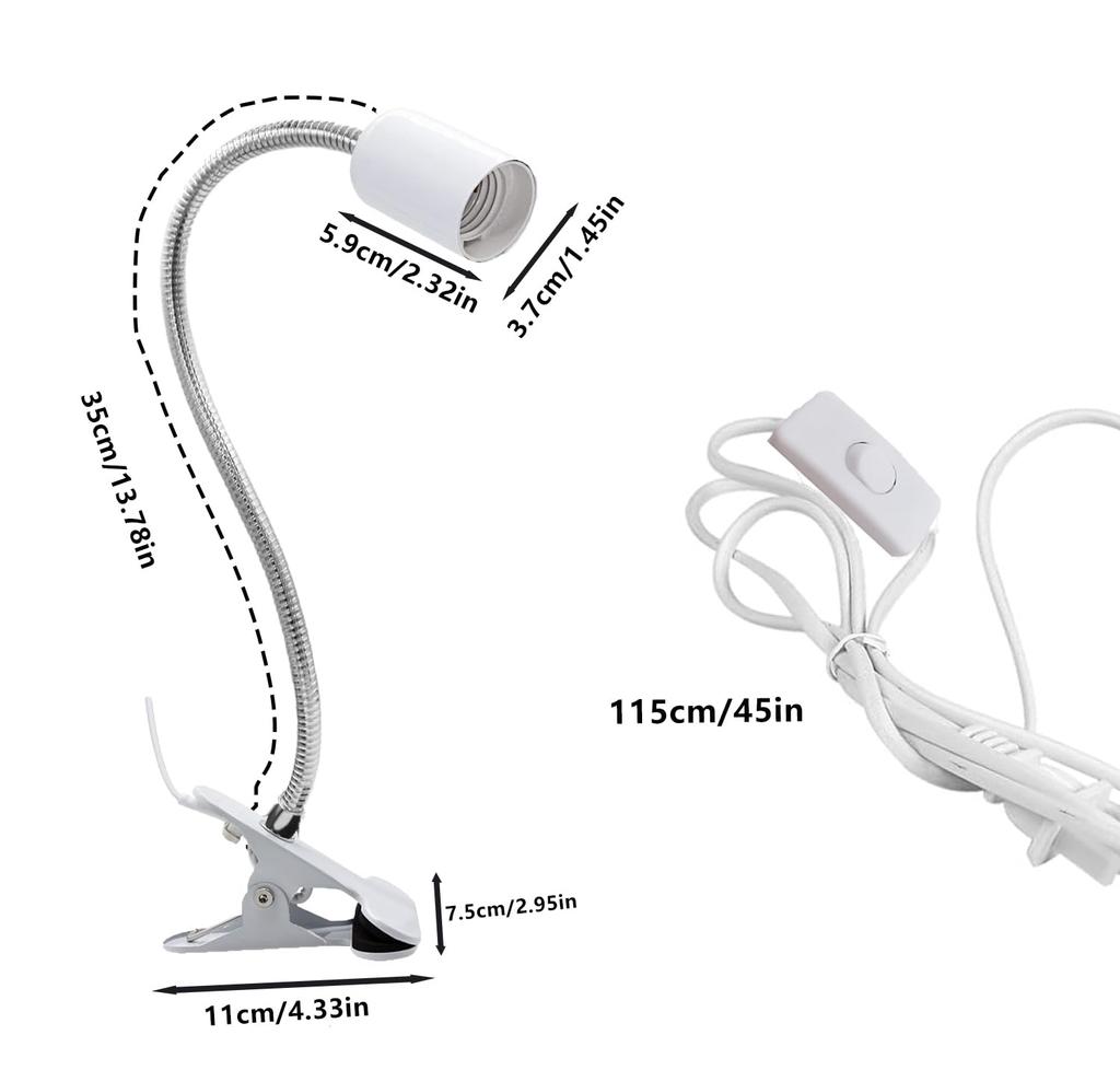 Clip Lamp Desk Bulb Socket (Bulb Not Included) E26 Compatible with Switch, LED Desk Light for Plant Grow Lights, Turtle Lights, Amphibian Lights,