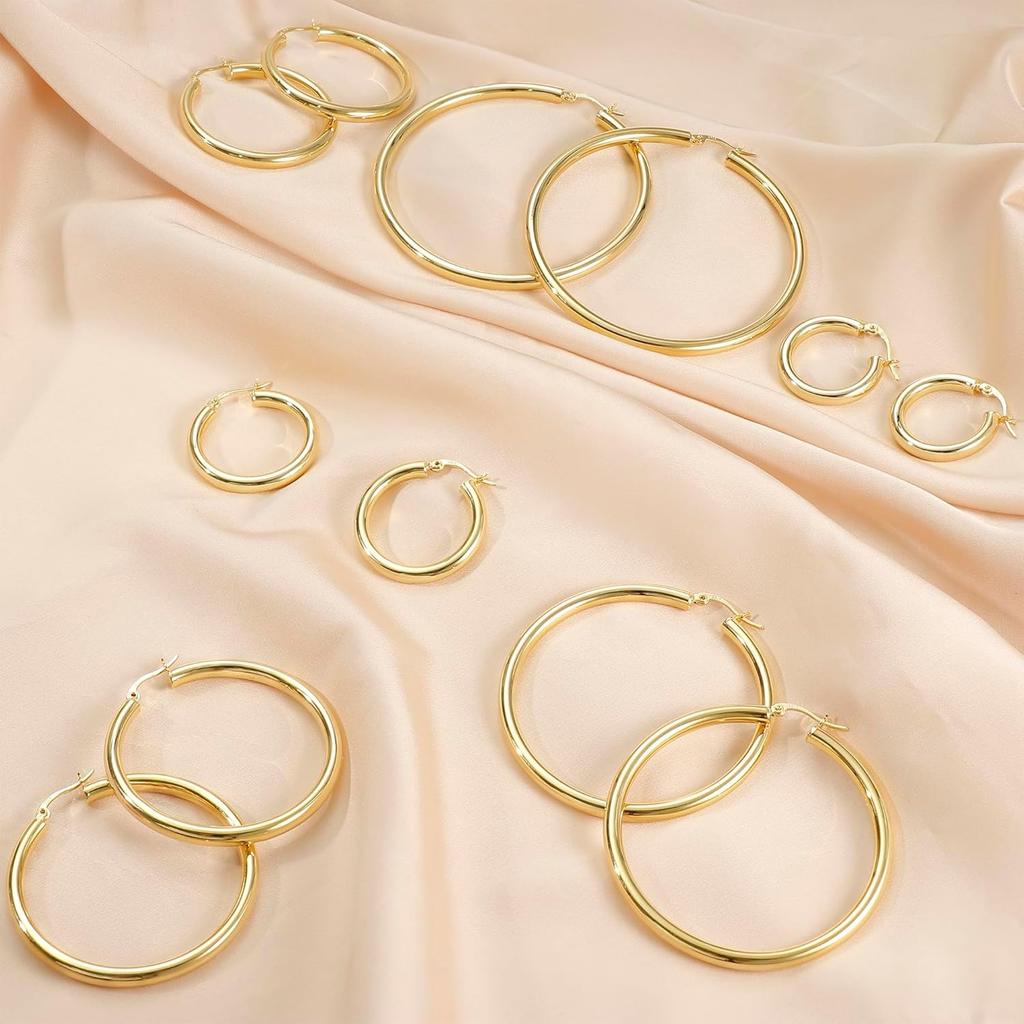Drperfect 14K Gold Plated Chunky Hoop Earrings for Women Hypoallergenic Lightweight Large Hoops Jewelry