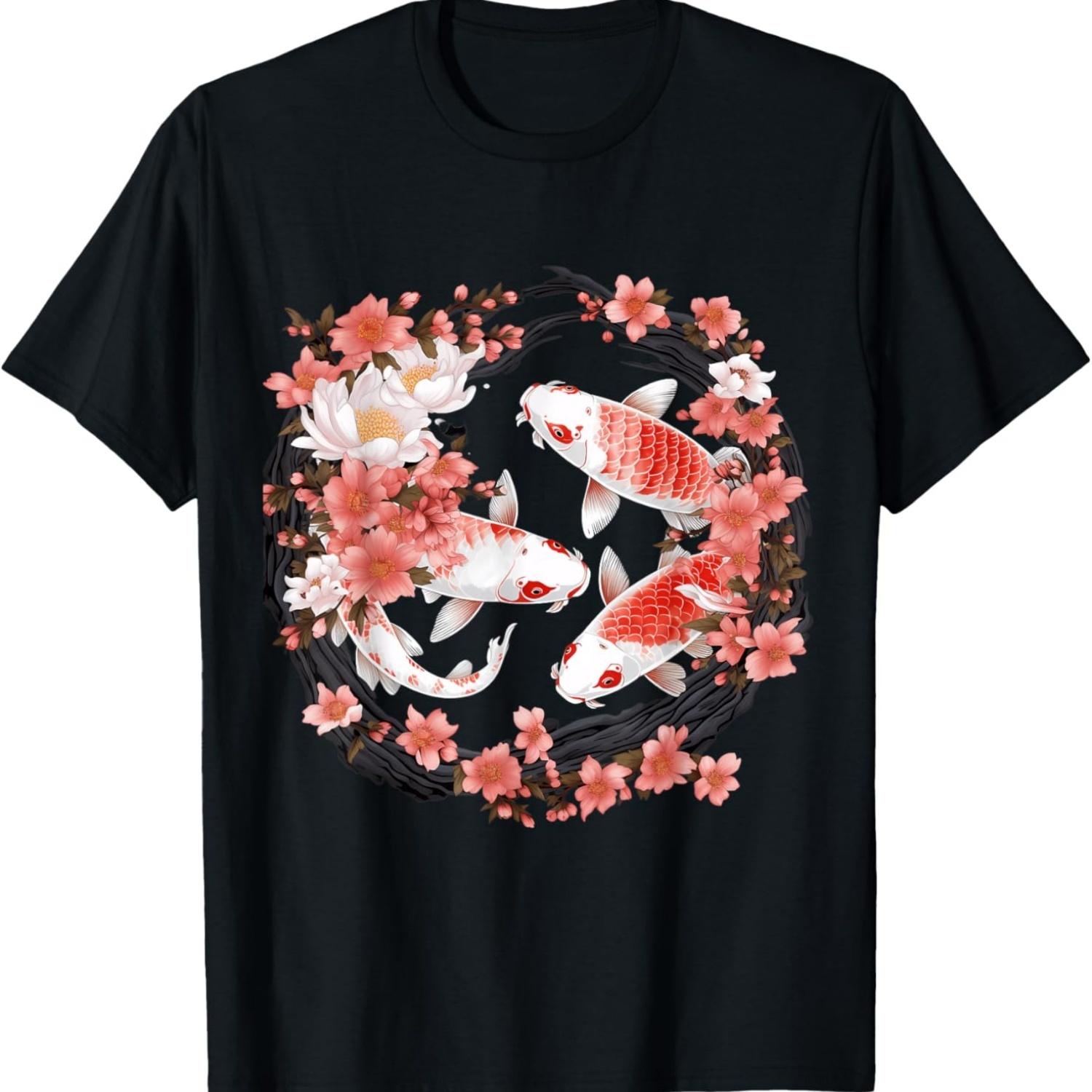 

Koi Carp Ying Yang Nishikigoi Fish Cherry Blossom T-Shirt(6) S чёрный