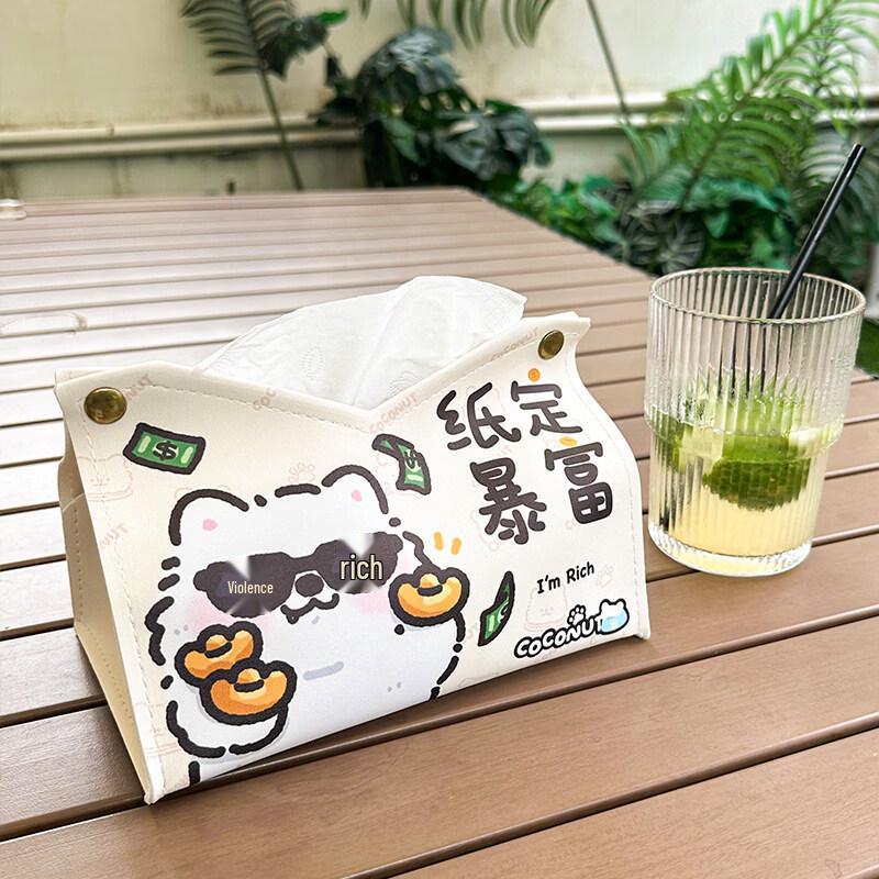 LIEI Cartoon Samoyed Leather Tissue Box