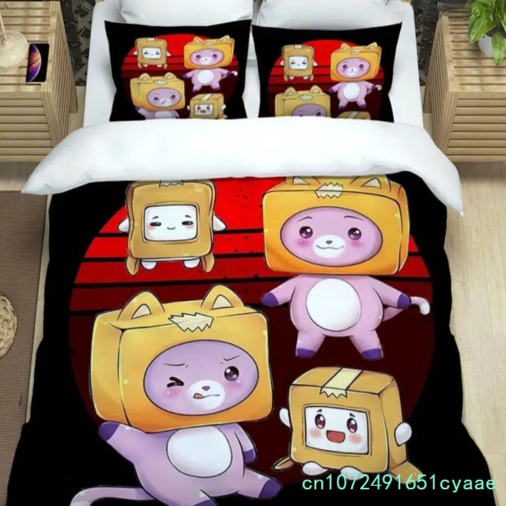 3D Printed Cartoon L-Lankybox Bedding Sets Foxy Boxy Quilt Cover And Pillowcases Cute Duvet Cover For Children Boys Girls