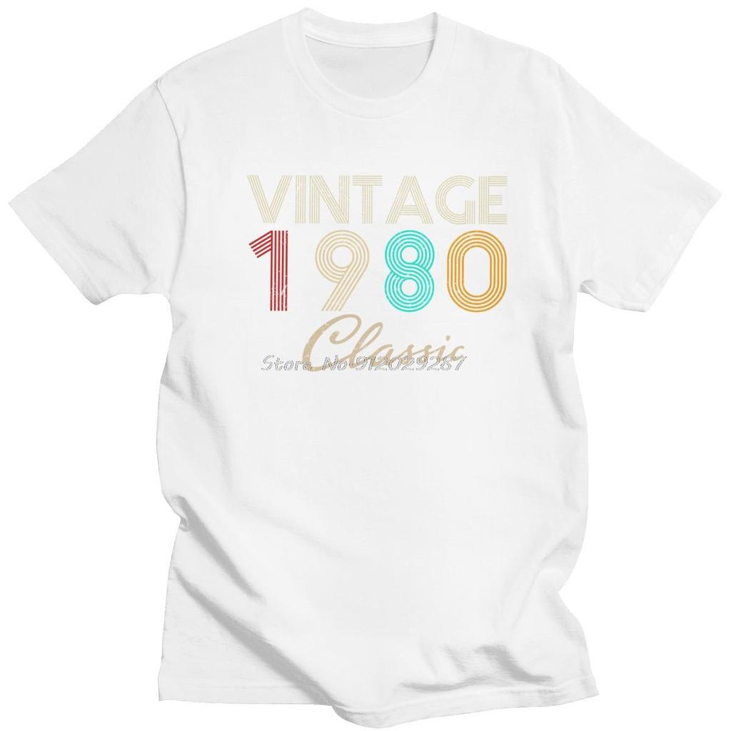 Vintage 1980 Klassisches Geburtstagsgeschenk T-Shirts Retro Altes T-Shirt Rundhals Baumwolle T-Shirt Streetwear Oversize Herrenbekleidung