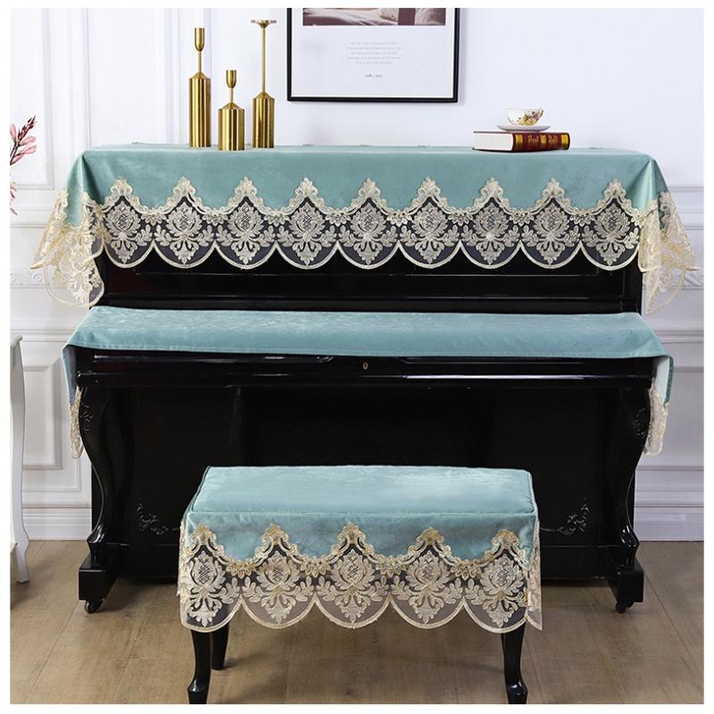 European Lace Piano Embroidered Cover Dustproof Universal Piano Cover Keyboard Cover Fabric for Upright and Digital Piano Stool Decorat Protect Cover