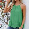 Spring Summer Women's Ruffle Hem Tank Top Sexy Halter Neck Tie Solid Color Camis