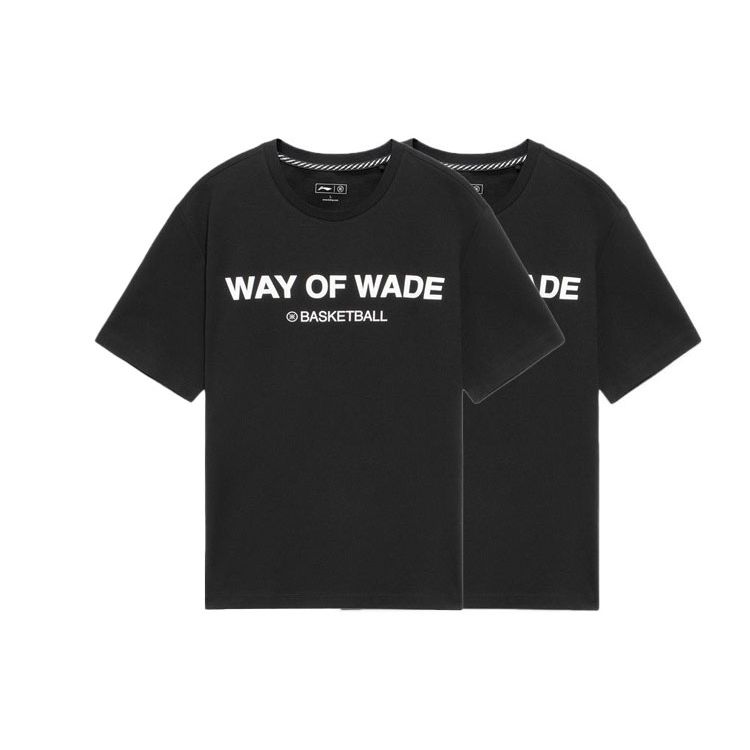 Li-Ning Wade Series Letter Print Round Neck Casual Short Sleeve T-Shirt Men Tops Black AHSS439-1
