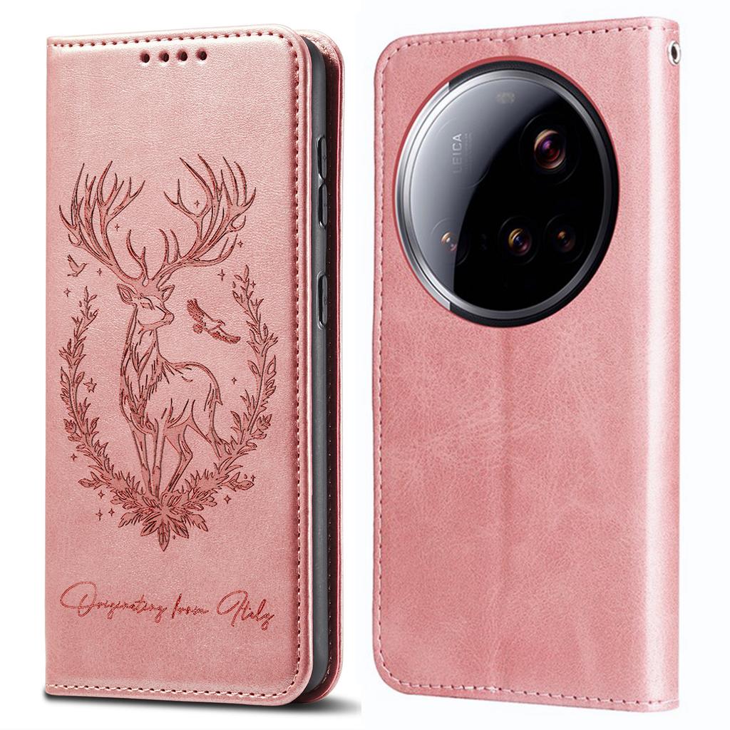 For Xiaomi 15 Ultra Stand Case Lucky Deer Imprinted Magnetic Closure Leather Wallet Phone Cover