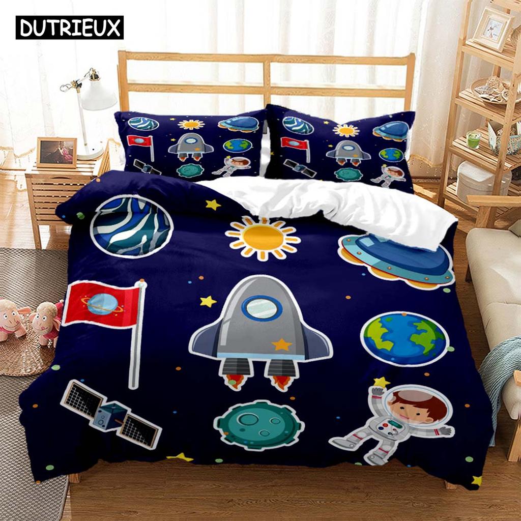 Zestawy pościeli z nadrukiem cyfrowym z motywem astronauty z poliestru dla dzieci, dla dzieci, dla chłopców, dla nastolatków