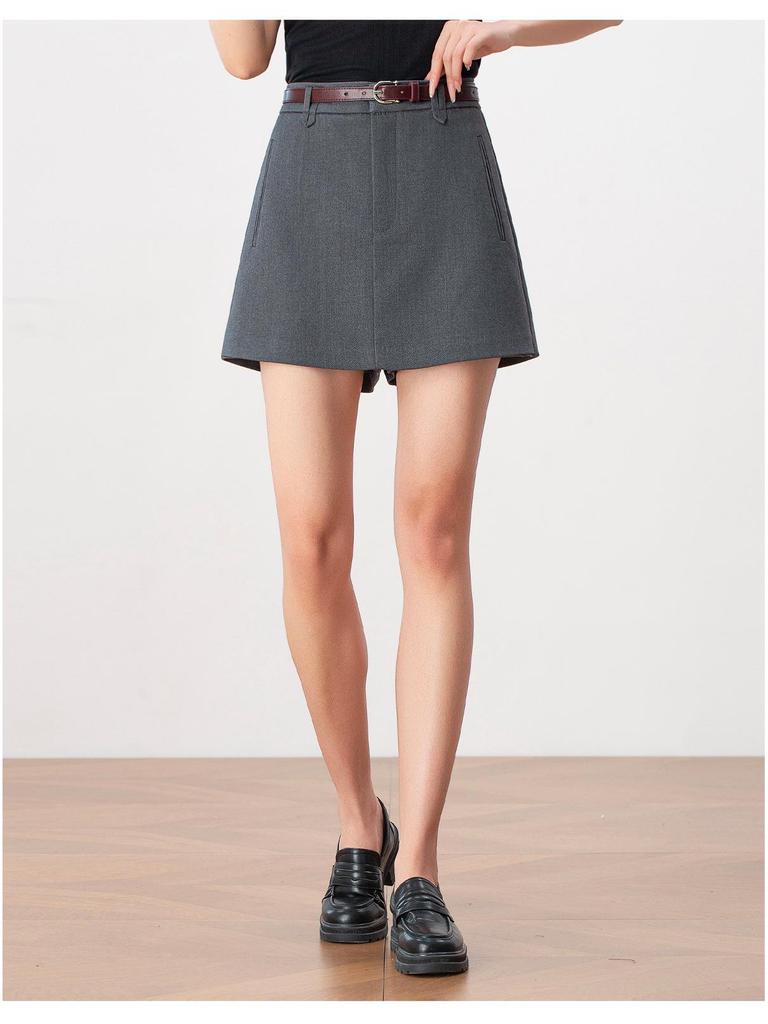 Academy Style Damen High Waist Graue A-Linien Culottes - Schlankmachende Petite Rockshorts für Herbst 2025